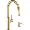 imageFORIOUS Kitchen Faucet with Pull Down Sprayer Classic Brushed Nickel Single Handle High Arc Stainless Steel Kitchen Sink Faucet 1 or 3 Hole Deck Mount for RV Bar Farmhouse Laundry OutdoorGold