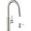 imageFORIOUS Kitchen Faucet with Pull Down Sprayer Classic Brushed Nickel Single Handle High Arc Stainless Steel Kitchen Sink Faucet 1 or 3 Hole Deck Mount for RV Bar Farmhouse Laundry OutdoorStainless Steel