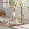 imageFORIOUS Kitchen Faucet with Pull Down Sprayer Classic Brushed Nickel Single Handle High Arc Stainless Steel Kitchen Sink Faucet 1 or 3 Hole Deck Mount for RV Bar Farmhouse Laundry OutdoorGold