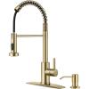 imageFORIOUS Kitchen Faucets Brushed Nickel Kitchen Sink Faucet with Pull Down Sprayer Commercial Kitchen Faucet Stainless Steel Classic Single Handle Pull Out Sink Faucets for RV Laundry Utility RoomGold