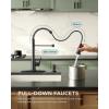 imageFORIOUS Kitchen Faucets Brushed Nickel Kitchen Sink Faucet with Pull Down Sprayer Commercial Kitchen Faucet Stainless Steel Classic Single Handle Pull Out Sink Faucets for RV Laundry Utility RoomMatte Black