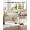 imageFORIOUS Kitchen Faucets Brushed Nickel Kitchen Sink Faucet with Pull Down Sprayer Commercial Kitchen Faucet Stainless Steel Classic Single Handle Pull Out Sink Faucets for RV Laundry Utility RoomGold
