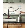imageFORIOUS Kitchen Faucets Brushed Nickel Kitchen Sink Faucet with Pull Down Sprayer Commercial Kitchen Faucet Stainless Steel Classic Single Handle Pull Out Sink Faucets for RV Laundry Utility RoomMatte Black