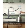 imageFORIOUS Kitchen Faucets Brushed Nickel Kitchen Sink Faucet with Pull Down Sprayer Commercial Kitchen Faucet Stainless Steel Classic Single Handle Pull Out Sink Faucets for RV Laundry Utility RoomGray