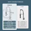 imageFORIOUS Kitchen Faucets Commercial Brushed Nickel High Pressure Modern Sink Faucet with Pull Down Sprayer DoubleHeaded Stainless Steel for Restaurant Bar Laundry