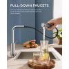 imageFORIOUS Kitchen Faucets with Pull Down Sprayer Stainless Steel Single Handle Classic Pull Out Sink Faucet for Farmhouse Laundry RV Bar with Deck Plate for 1 or 3 Holes Black BrushedChrome