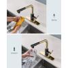 imageFORIOUS Kitchen Faucets with Pull Down Sprayer Stainless Steel Single Handle Classic Pull Out Sink Faucet for Farmhouse Laundry RV Bar with Deck Plate for 1 or 3 Holes Black BrushedBlackGold