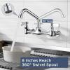 imageFORIOUS Kitchen Sink Faucet Wall Mount with 8 Swivel Spout Commercial Brass Utility Sink Faucet 8 Inch Center Two Handle for Laundry Room Restaurant Outdoor Farmhouse Polished Chrome8 Swivel Spout