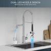 imageFORIOUS LED Kitchen Faucets Commercial Brushed Nickel High Pressure Classic Pull Down Sink Faucet with Led Light Sprayer DoubleHeaded Stainless Steel for Restaurant Bar Laundry