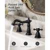 imageFORIOUS Matte Black 3 Hole Brass Vintage Farmhouse Bathroom Faucet 8 Inch Widespread Bathroom Faucets 2 Cross Handles with Metal Pop Up Drain and Supply Hoses for RV VanityBlack