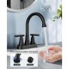 imageFORIOUS Matte Black Bathroom Sink Faucet 4 Inch Centerset Bathroom Faucet 2 or 3 Hole with Pop up Drain and cUPC Hose Two Handles Control 360 spout for RestroomVanity RvMatte Black  2