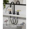 imageFORIOUS Matte Black Bathroom Sink Faucet 4 Inch Centerset Bathroom Faucet 2 or 3 Hole with Pop up Drain and cUPC Hose Two Handles Control 360 spout for RestroomVanity RvBlackGold