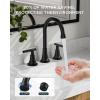 imageFORIOUS Matte Black Bathroom Sink Faucet 4 Inch Centerset Bathroom Faucet 2 or 3 Hole with Pop up Drain and cUPC Hose Two Handles Control 360 spout for RestroomVanity RvMatte Black