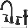 imageFORIOUS Matte Black Bathroom Sink Faucet 4 Inch Centerset Bathroom Faucet 2 or 3 Hole with Pop up Drain and cUPC Hose Two Handles Control 360 spout for RestroomVanity RvMatte Black