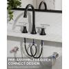 imageFORIOUS Matte Black Bathroom Sink Faucet 4 Inch Centerset Bathroom Faucet 2 or 3 Hole with Pop up Drain and cUPC Hose Two Handles Control 360 spout for RestroomVanity RvBlackStainless Steel
