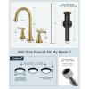 imageFORIOUS Matte Black Bathroom Sink Faucet 4 Inch Centerset Bathroom Faucet 2 or 3 Hole with Pop up Drain and cUPC Hose Two Handles Control 360 spout for RestroomVanity RvBrushed Gold