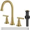 imageFORIOUS Matte Black Bathroom Sink Faucet 4 Inch Centerset Bathroom Faucet 2 or 3 Hole with Pop up Drain and cUPC Hose Two Handles Control 360 spout for RestroomVanity RvBrushed Gold