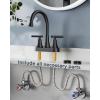 imageFORIOUS Matte Black Bathroom Sink Faucet 4 Inch Centerset Bathroom Faucet 2 or 3 Hole with Pop up Drain and cUPC Hose Two Handles Control 360 spout for RestroomVanity RvMatte Black  2