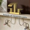 imageFORIOUS Matte Black Bathroom Sink Faucet Waterfall 4 Inch Centerset Bathroom Faucets with Metal Pop up Drain and cUPC Hose for BasinVanity Rv Lavatory 2 or 3 Hole SinkBrushed Gold