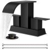 imageFORIOUS Matte Black Bathroom Sink Faucet Waterfall 4 Inch Centerset Bathroom Faucets with Metal Pop up Drain and cUPC Hose for BasinVanity Rv Lavatory 2 or 3 Hole SinkMatte Black