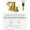 imageFORIOUS Matte Black Bathroom Sink Faucet Waterfall 4 Inch Centerset Bathroom Faucets with Metal Pop up Drain and cUPC Hose for BasinVanity Rv Lavatory 2 or 3 Hole SinkBrushed Gold