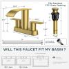 imageFORIOUS Matte Black Bathroom Sink Faucet Waterfall 4 Inch Centerset Bathroom Faucets with Metal Pop up Drain and cUPC Hose for BasinVanity Rv Lavatory 2 or 3 Hole SinkBrushed Gold
