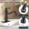 imageFORIOUS Matte Black Bathroom Vanity Faucet  Single Handle 1 Hole Basin Sink Faucet with PopUp Drain and 24quot Water Hose LeadFree Solid Brass ConstructionMatte Black