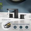 imageFORIOUS Matte Black Bathroom Vanity Faucet 3 Hole 8 Inch Widespread Square Bathroom Sink Faucet with Metal PopUp Drain and cUPC Supply Lines Included for Restroom Lavatory Basin SinkMatte Black