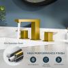 imageFORIOUS Matte Black Bathroom Vanity Faucet 3 Hole 8 Inch Widespread Square Bathroom Sink Faucet with Metal PopUp Drain and cUPC Supply Lines Included for Restroom Lavatory Basin SinkBrushed Gold