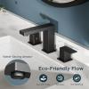 imageFORIOUS Matte Black Bathroom Vanity Faucet 3 Hole 8 Inch Widespread Square Bathroom Sink Faucet with Metal PopUp Drain and cUPC Supply Lines Included for Restroom Lavatory Basin SinkMatte Black