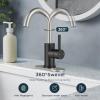 imageFORIOUS Single Handle Bathroom Sink Faucet 1 or 3 Hole Brushed Nickle 360 Swivel Gooseneck Spout LeadFree with cUPC Hose and Metal Pop Up Drain Suitable for Bar Kitchen RV VanityBlackNickel