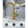 imageFORIOUS Single Handle Bathroom Sink Faucet 1 or 3 Hole Brushed Nickle 360 Swivel Gooseneck Spout LeadFree with cUPC Hose and Metal Pop Up Drain Suitable for Bar Kitchen RV VanityGold