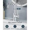 imageFORIOUS Single Handle Bathroom Sink Faucet 1 or 3 Hole Brushed Nickle 360 Swivel Gooseneck Spout LeadFree with cUPC Hose and Metal Pop Up Drain Suitable for Bar Kitchen RV VanityChrome