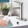 imageFORIOUS Single Hole Bathroom Faucets 1 Handle Chrome Bathroom Sink Faucet with Metal Pop up Drain and Supply Hose Suitable for Vanity Lavatory Restroom RemodelStainless Steel