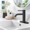 imageFORIOUS Single Hole Bathroom Faucets 1 Handle Chrome Bathroom Sink Faucet with Metal Pop up Drain and Supply Hose Suitable for Vanity Lavatory Restroom RemodelMatte Black