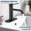 imageFORIOUS Single Hole Bathroom Faucets 1 Handle Chrome Bathroom Sink Faucet with Metal Pop up Drain and Supply Hose Suitable for Vanity Lavatory Restroom RemodelMatte Black