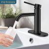 imageFORIOUS Single Hole Bathroom Faucets 1 Handle Chrome Bathroom Sink Faucet with Metal Pop up Drain and Supply Hose Suitable for Vanity Lavatory Restroom RemodelMatte Black