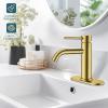 imageFORIOUS Single Hole Bathroom Faucets 1 Handle Chrome Bathroom Sink Faucet with Metal Pop up Drain and Supply Hose Suitable for Vanity Lavatory Restroom RemodelBrushed Gold