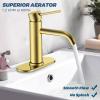 imageFORIOUS Single Hole Bathroom Faucets 1 Handle Chrome Bathroom Sink Faucet with Metal Pop up Drain and Supply Hose Suitable for Vanity Lavatory Restroom RemodelBrushed Gold