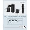imageFORIOUS Square Brushed Gold Bathroom Faucets 3 Hole Waterfall 8 Inch Widespread Bathroom Sink Faucet with Metal Popup Drain and Supply Lines Two Handles for Vanity Lavatory RestroomMatte Black