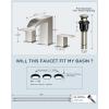 imageFORIOUS Square Brushed Gold Bathroom Faucets 3 Hole Waterfall 8 Inch Widespread Bathroom Sink Faucet with Metal Popup Drain and Supply Lines Two Handles for Vanity Lavatory RestroomStainless Steel