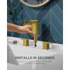 imageFORIOUS Square Brushed Gold Bathroom Faucets 3 Hole Waterfall 8 Inch Widespread Bathroom Sink Faucet with Metal Popup Drain and Supply Lines Two Handles for Vanity Lavatory RestroomBrushed Gold