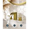 imageFORIOUS Square Brushed Gold Bathroom Faucets 3 Hole Waterfall 8 Inch Widespread Bathroom Sink Faucet with Metal Popup Drain and Supply Lines Two Handles for Vanity Lavatory RestroomBrushed Gold