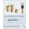 imageFORIOUS Square Matte Black Bathroom Faucets 3 Hole Waterfall 8 Inch Widespread Bathroom Sink Faucet with Metal Popup Drain and Supply Lines Two Handles for Vanity RV FarmhouseBrushed Gold