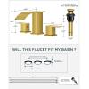 imageFORIOUS Square Matte Black Bathroom Faucets 3 Hole Waterfall 8 Inch Widespread Bathroom Sink Faucet with Metal Popup Drain and Supply Lines Two Handles for Vanity RV FarmhouseBrushed Gold