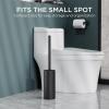 imageFORIOUS Toilet Brush and Holder Set Brushed Nickel 304 Stainless Steel Long Handle and Heavy Duty Base for Bathroom Deep Cleaning DripProof Space Saving for Storage 2 Toilet Bowl Brush HeadMatte Black