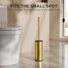 imageFORIOUS Toilet Brush and Holder Set Brushed Nickel 304 Stainless Steel Long Handle and Heavy Duty Base for Bathroom Deep Cleaning DripProof Space Saving for Storage 2 Toilet Bowl Brush HeadDark Gold