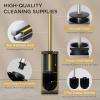 imageFORIOUS Toilet Brush and Holder Set Heavy Duty 304 Stainless Steel Base Square and Long Handle for Bathroom Deep Cleaning DripProof Space Saving for Storage 2 Toilet Bowl Brush Head BlackDark Gold