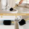 imageFORIOUS Toilet Brush and Holder Set Heavy Duty 304 Stainless Steel Base Square and Long Handle for Bathroom Deep Cleaning DripProof Space Saving for Storage 2 Toilet Bowl Brush Head BlackDark Gold