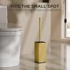 imageFORIOUS Toilet Brush and Holder Set Heavy Duty 304 Stainless Steel Base Square and Long Handle for Bathroom Deep Cleaning DripProof Space Saving for Storage 2 Toilet Bowl Brush Head BlackDark Gold